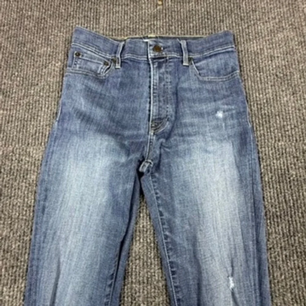 ABLE The High Rise Skinny Jeans Blue Distressed Raw Hem Women Size 26